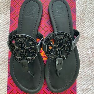 Like NEW Tory Burch Black Miller Studded Sandals.